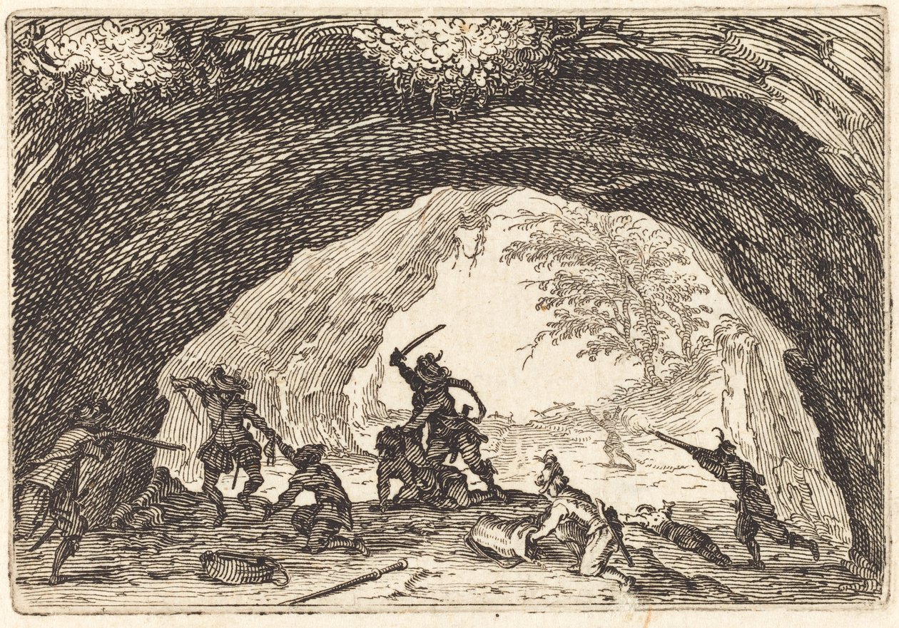 Żołnierze atakujący złodziei autorstwa Jacques Callot