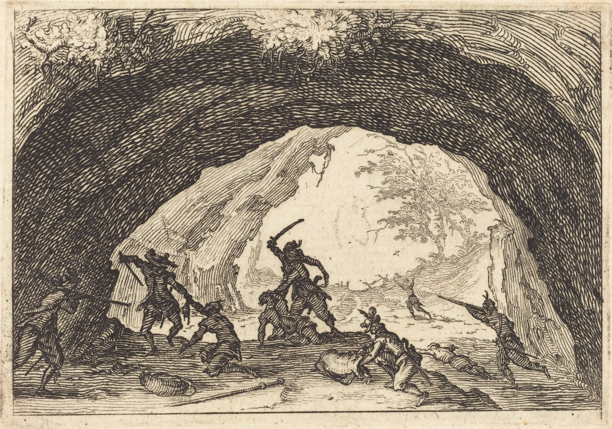 Żołnierze atakujący złodziei, c. 1617. autorstwa Jacques Callot