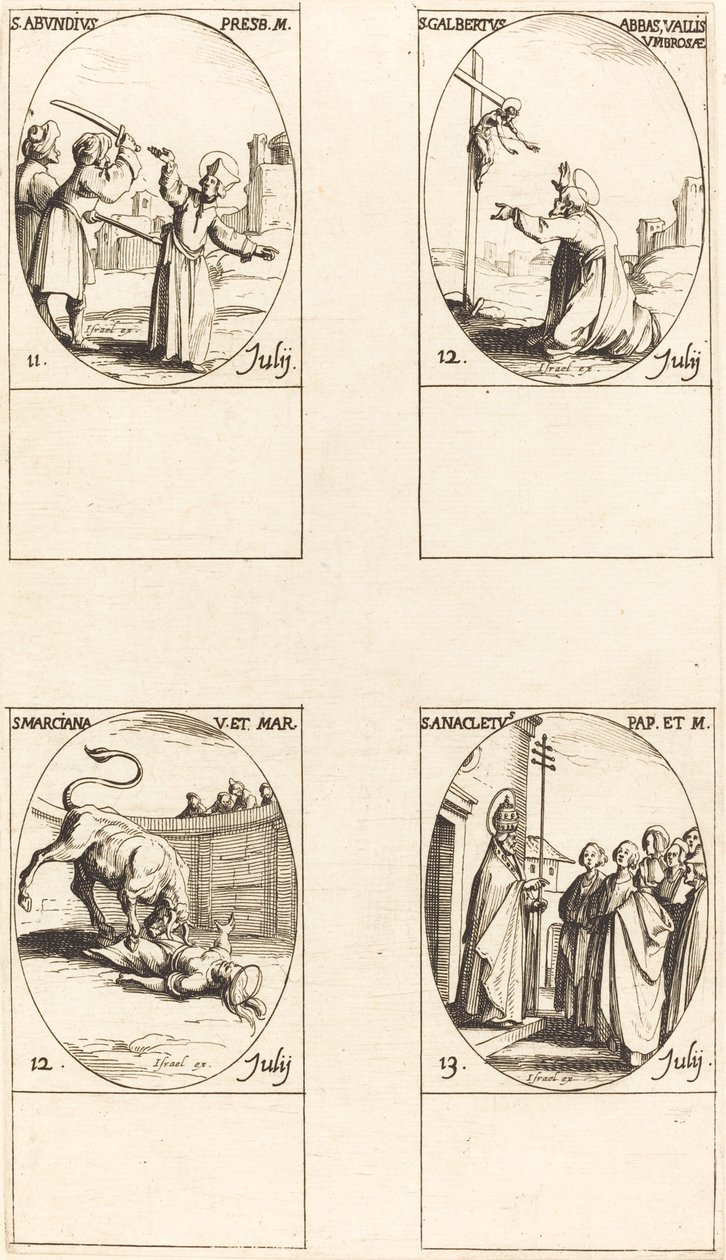 św. Obfity; św. Galbertusa; św. Marciana; św. Anakletus autorstwa Jacques Callot