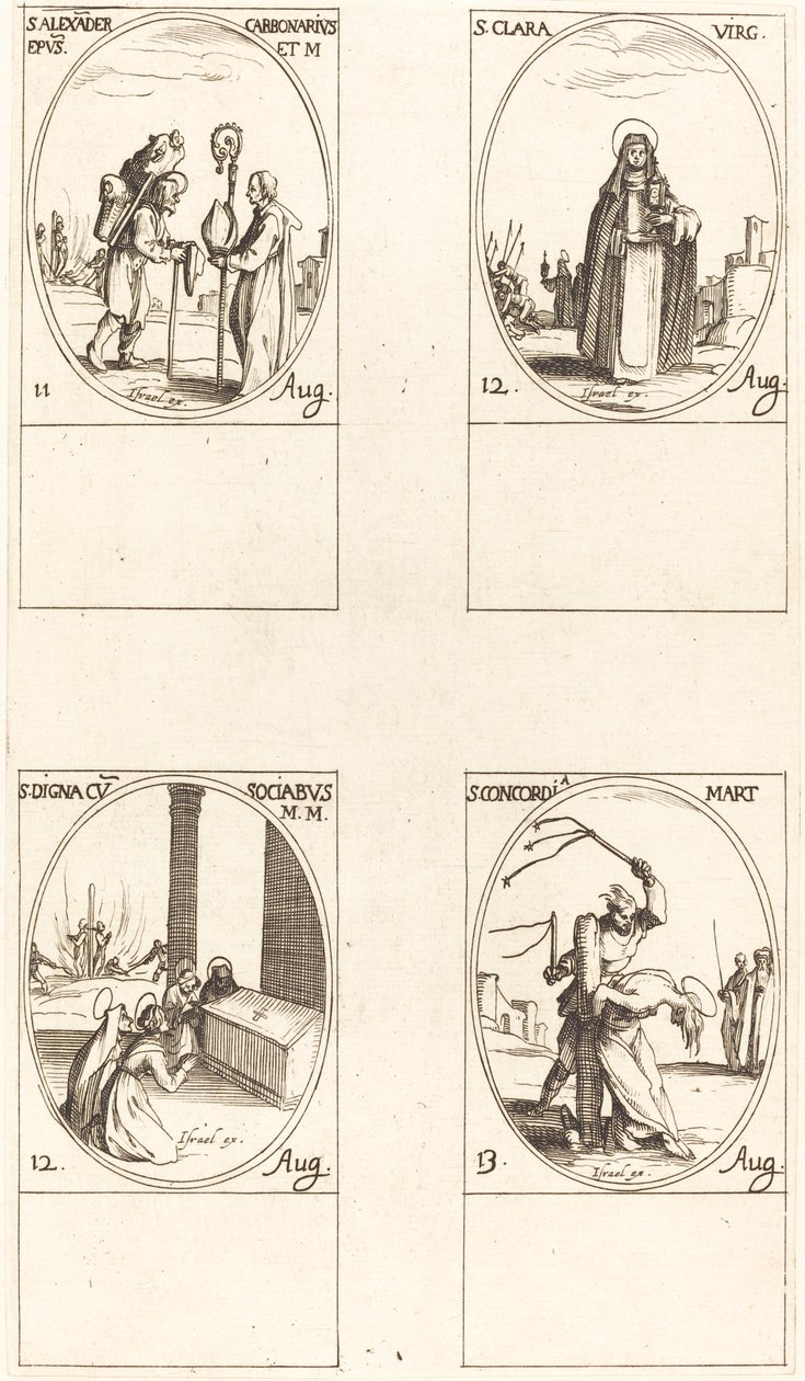 św. Aleksander Karbonariusz; św. Klary; św. Digna i Towarzyszy; Św. Concordia autorstwa Jacques Callot