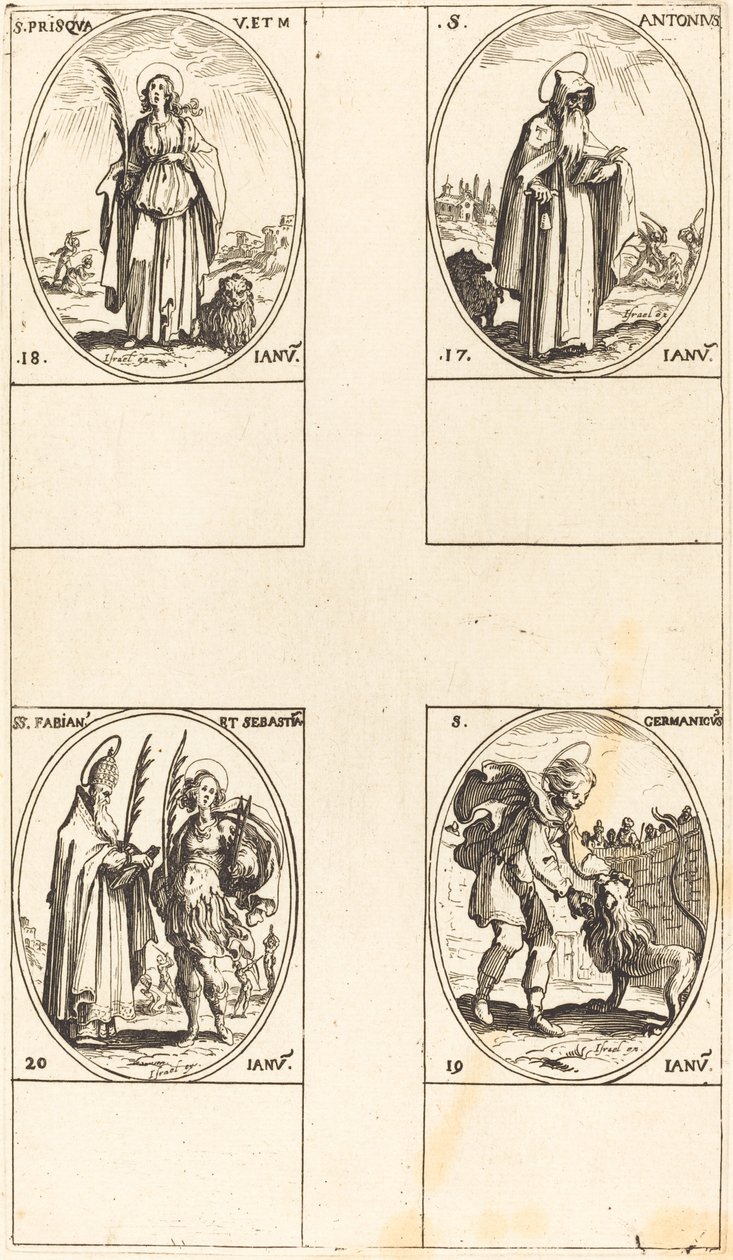 św. Antoniego; św. Pryska; św. Germanik; św. Fabian i Sebastian autorstwa Jacques Callot