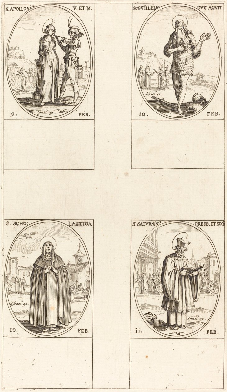 św. Apollonia; św. Guillaume; św. Scholastyka; Św. Saturnin autorstwa Jacques Callot