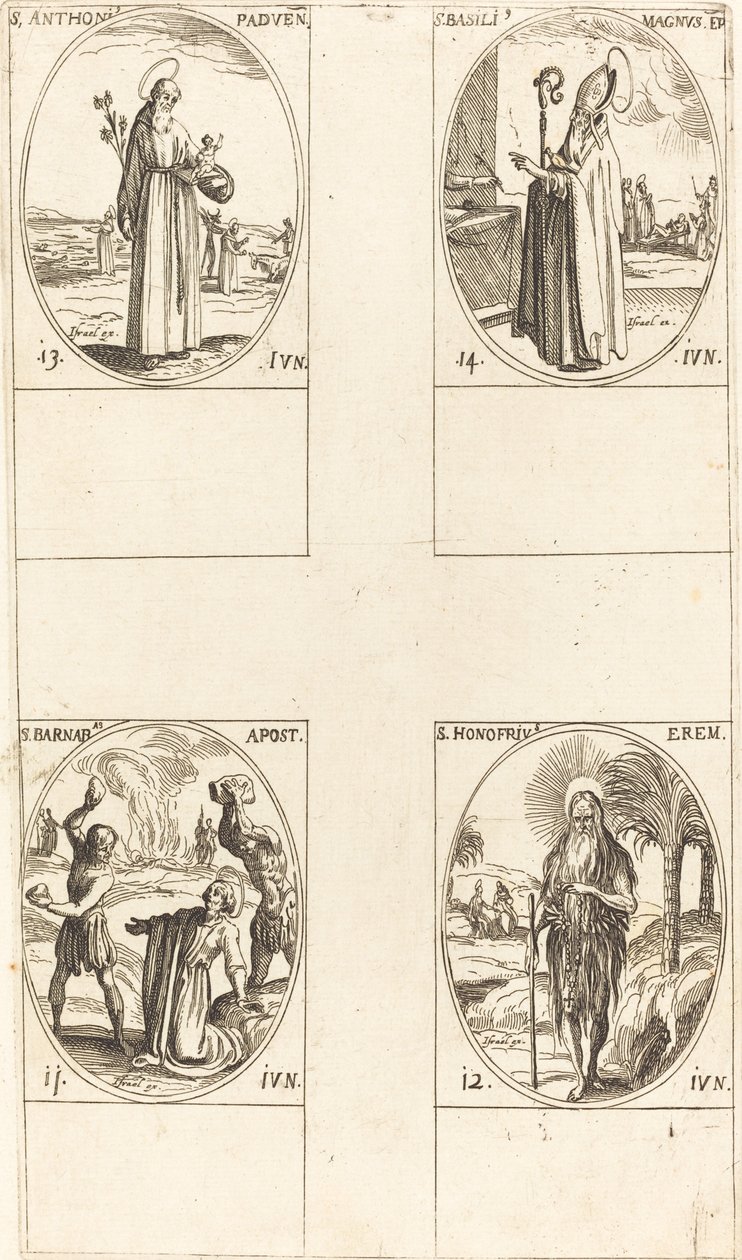 Św. Barnaba, Apostoł, Św. Honofry, Św. Antoni Padewski, Św. Bazyli Wielki. autorstwa Jacques Callot