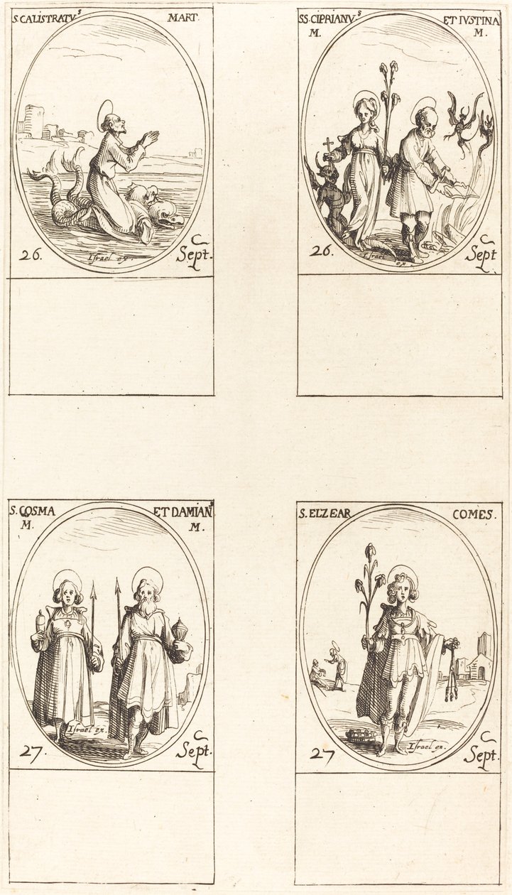 Św. Kalistrata, św. Cypriana i Justyny, św. Comus i Damian, św. Elzear, hrabiego. autorstwa Jacques Callot
