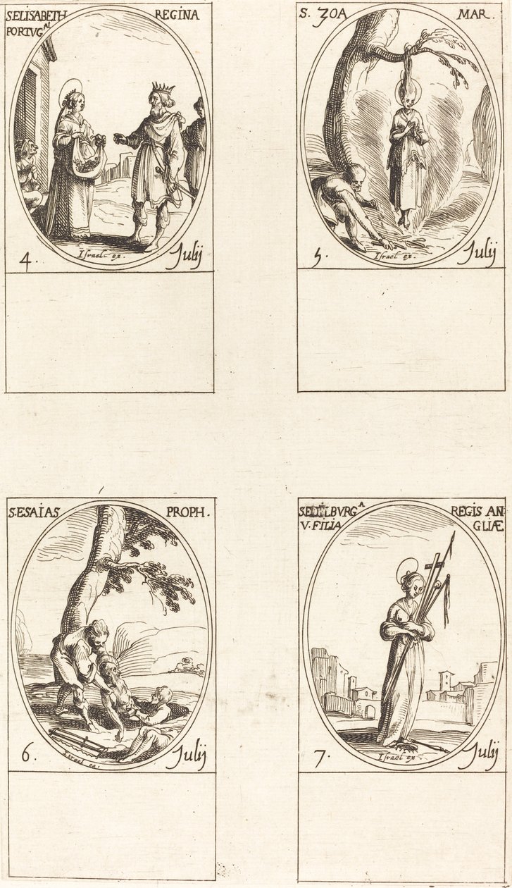 św. Elżbieta Portugalska, św. Zoe, św. Izajasz, Prorok, św. Edelburge. autorstwa Jacques Callot