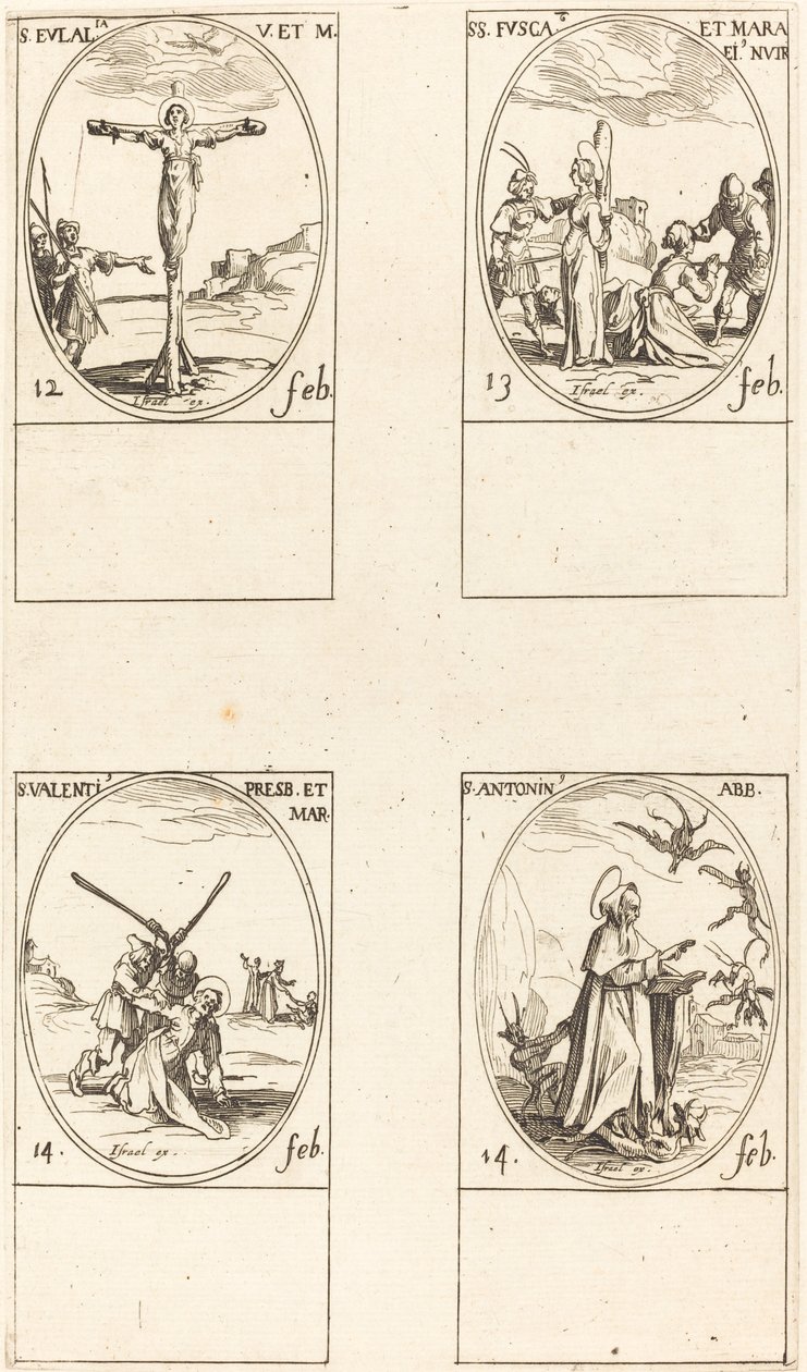 św. Eulalii; św. Fusca i Maura; św. Walentego; św. Antoniego autorstwa Jacques Callot