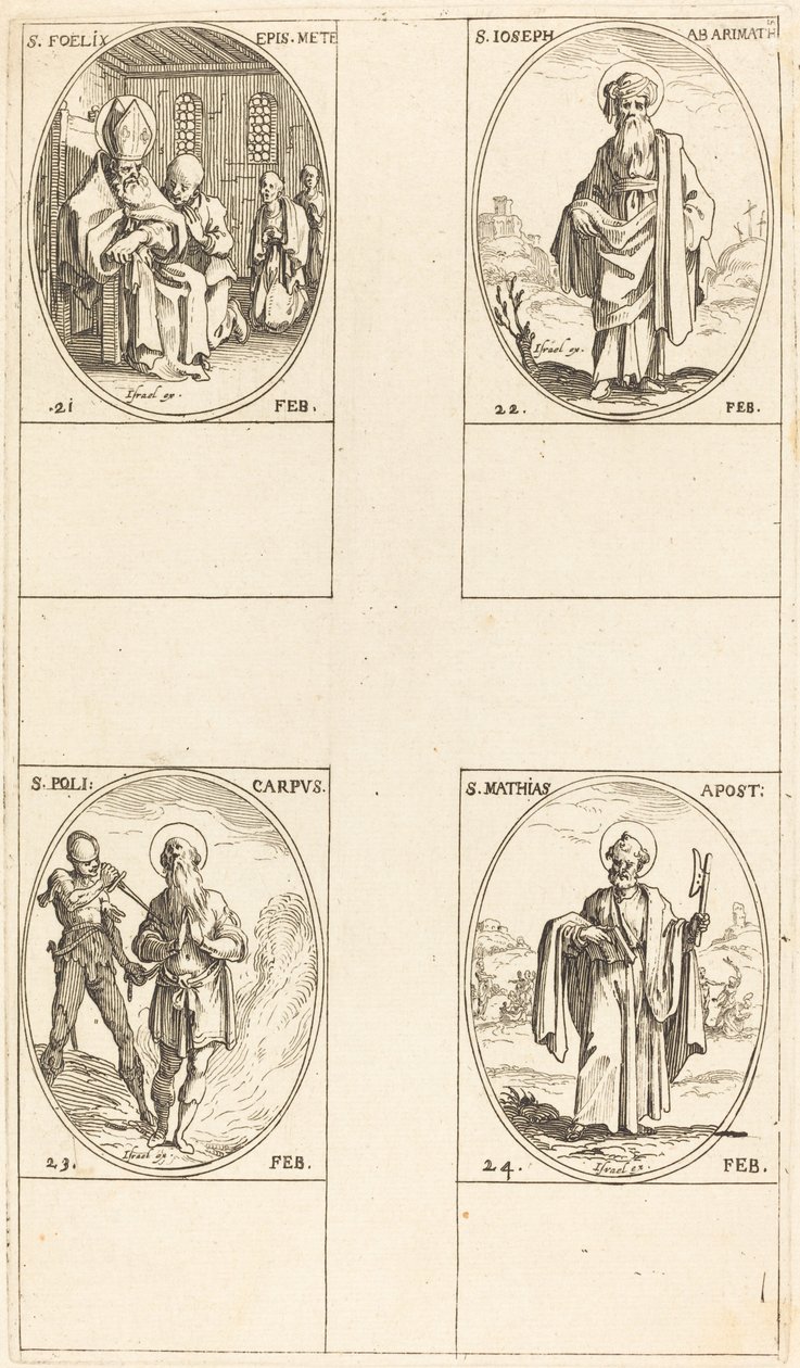 św. Feliksa; św. Józefa z Arymatei; Św. Polikarpe; Św. Maciej Apostoł autorstwa Jacques Callot