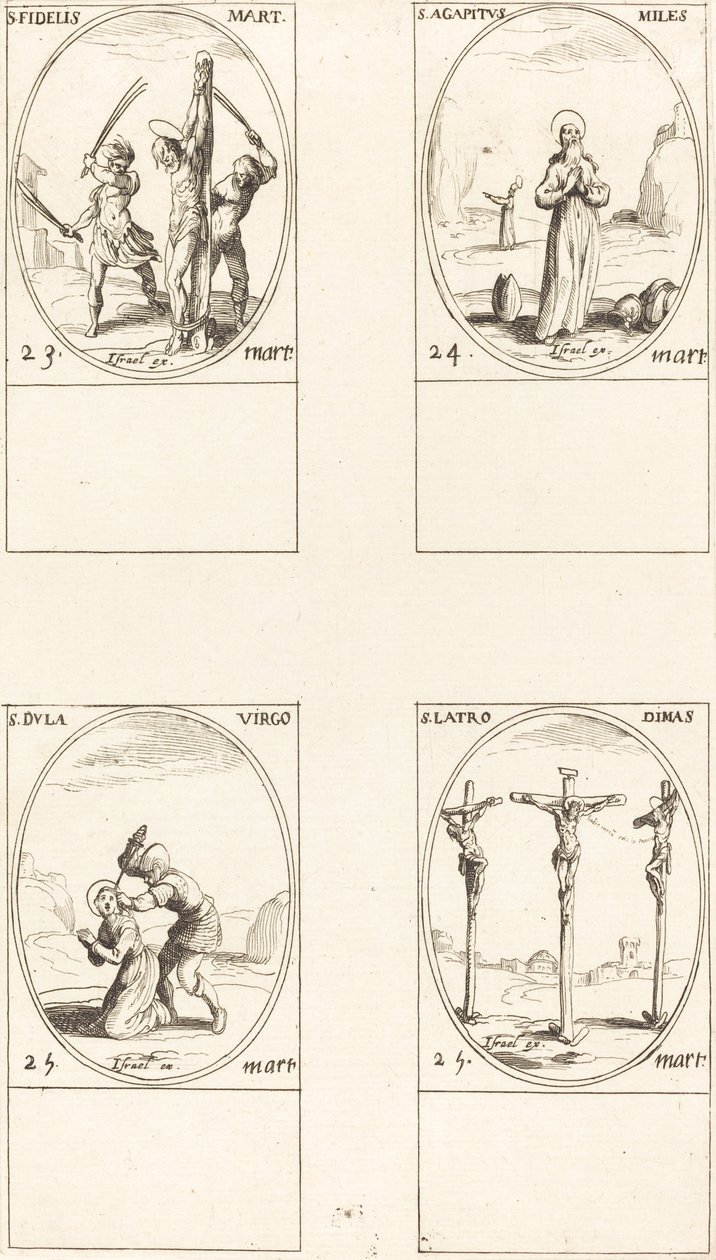 św. Wierny; św. Agapet; św. Duła; św. Złodziej Dimas autorstwa Jacques Callot