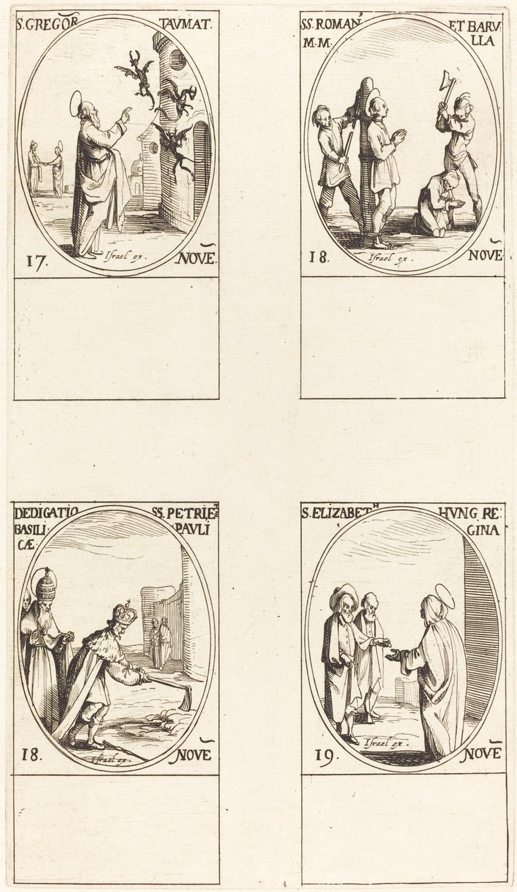 św. Grzegorz; św. Romanus i Barulla; Poświęcenie Bazyliek Św. Piotra i Pawła; autorstwa Jacques Callot