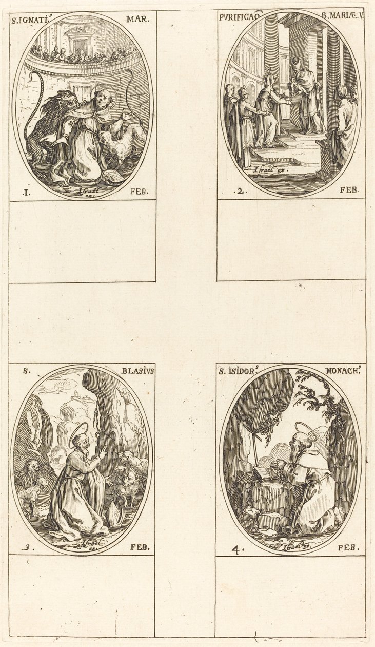 św. Ignacego; Oczyszczenie Dziewicy; św. Błażeja; św. Izydora autorstwa Jacques Callot