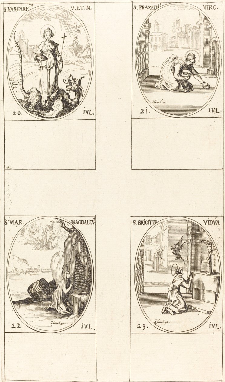 św. Małgorzata z Antiochii; Św. Praxedes; św. Marii Magdaleny; Św. Brygida Szwedzka autorstwa Jacques Callot