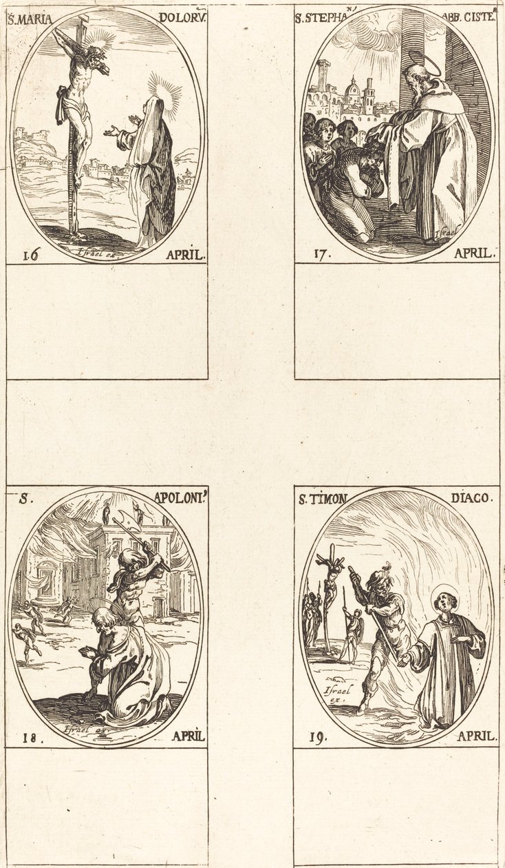 św. Maria Doloru; św. Stefan, opat; św. Apollo; św. koło autorstwa Jacques Callot
