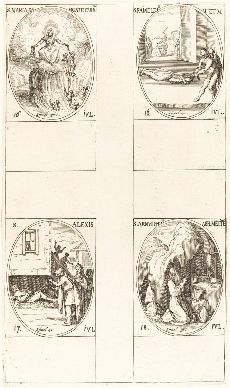 Najświętszej Marii Panny z Mont Carmel; Św. Raineldis; św. Aleksego; Św. Arnold z Metzu autorstwa Jacques Callot