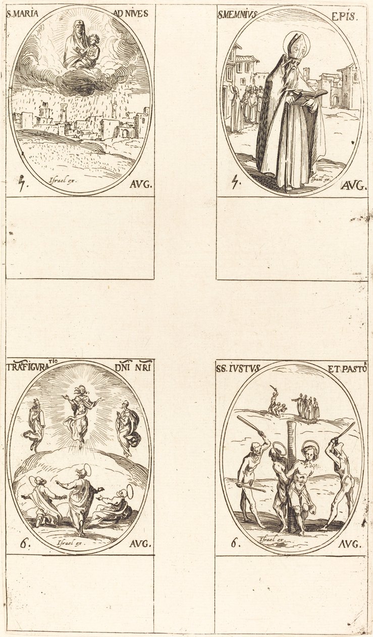 Matki Boskiej Śnieżnej; św. Memmiusza biskupa; Przemienienie; św. Justus i Pastor autorstwa Jacques Callot
