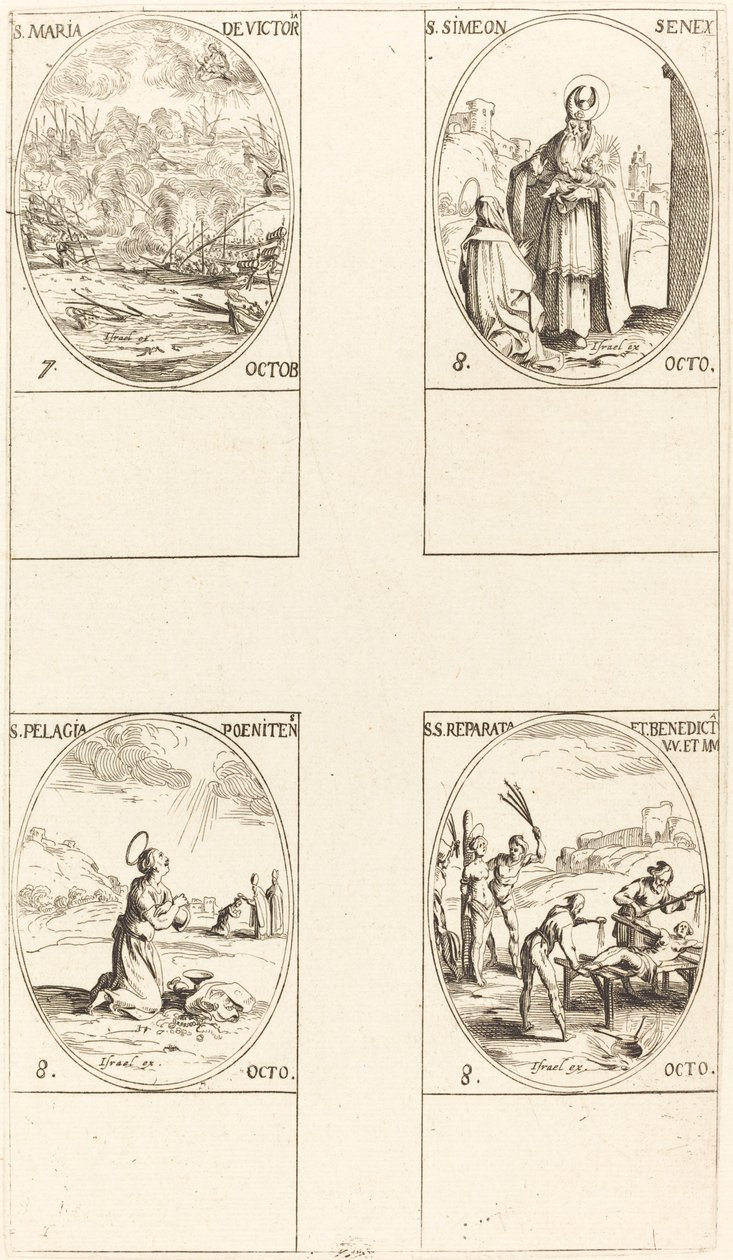 Matki Boskiej Zwycięskiej; św. Symeon prorok; św. Pelagia; św. Reparata i Benedykta autorstwa Jacques Callot