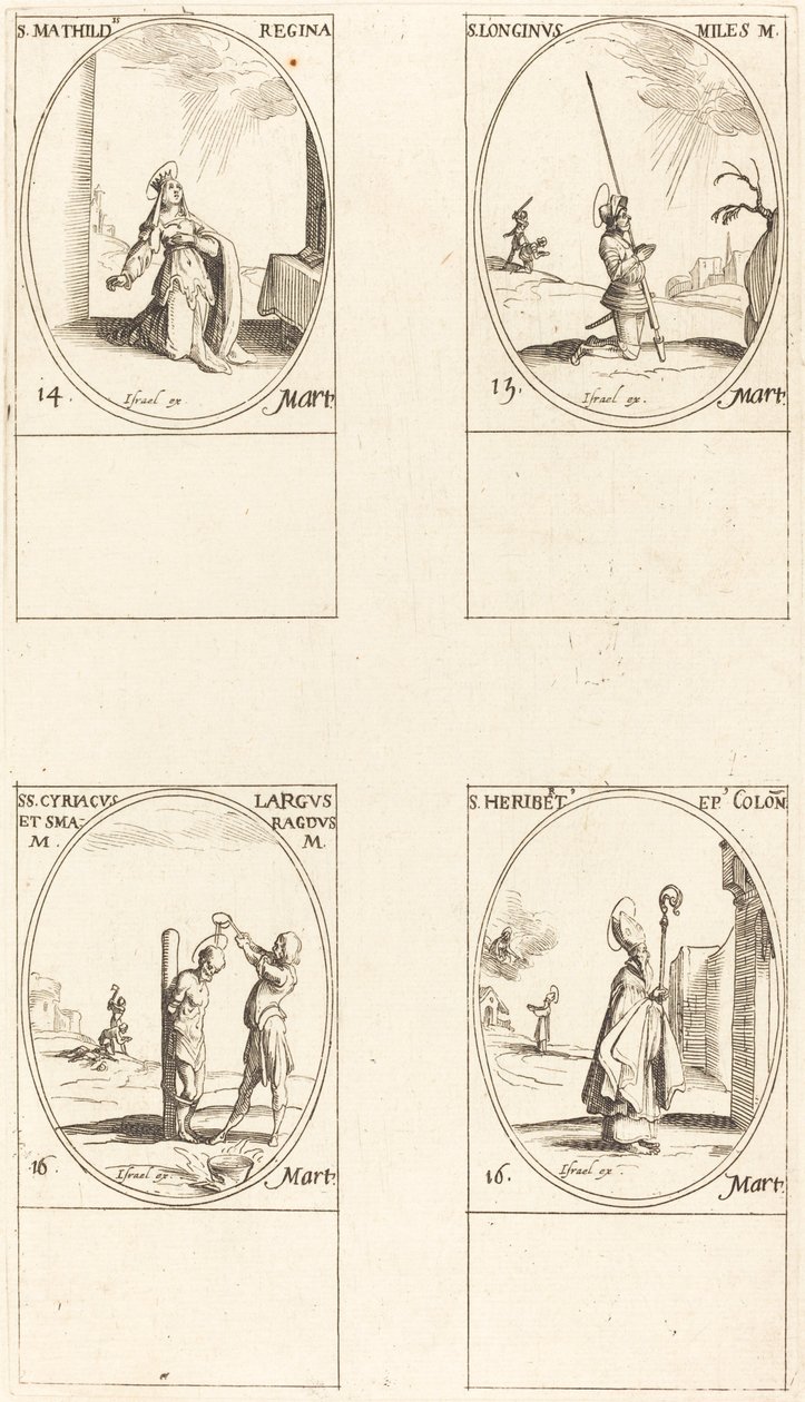 św. Matylda; św. Longinus; św. Cyriakos; św. Herbert autorstwa Jacques Callot