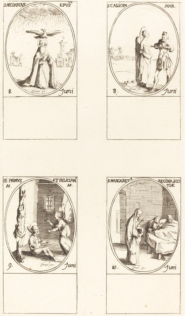 św. Medarda; Św. Kaliopa; św. Primus i Felicjan; Św. Małgorzata Szkocji autorstwa Jacques Callot