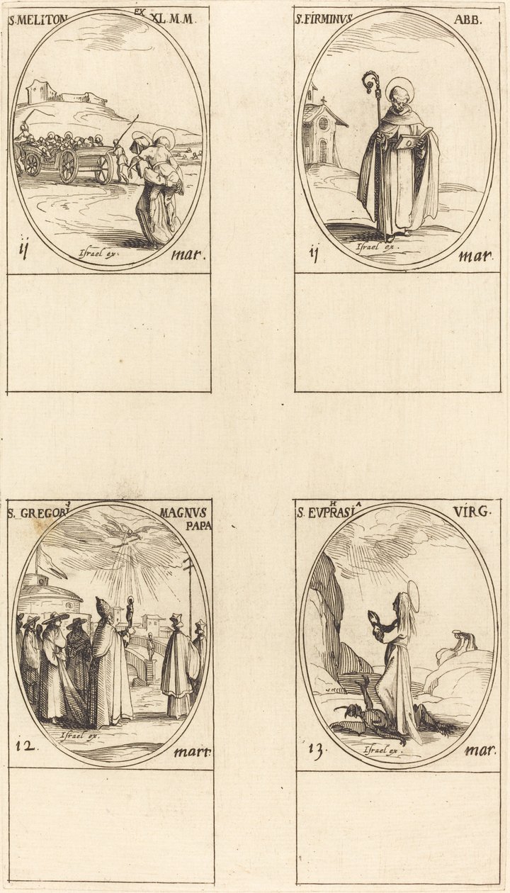 św. Meliton; św Firminus; św. Grzegorz Wielki; św. Eufrazja autorstwa Jacques Callot