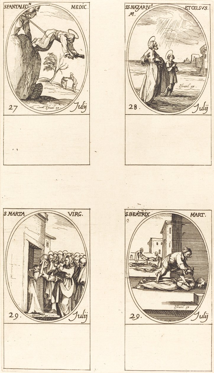 św. Pantaleona; św. Nazariusz i Celsus; św. Marta; Św. Beatrycze autorstwa Jacques Callot