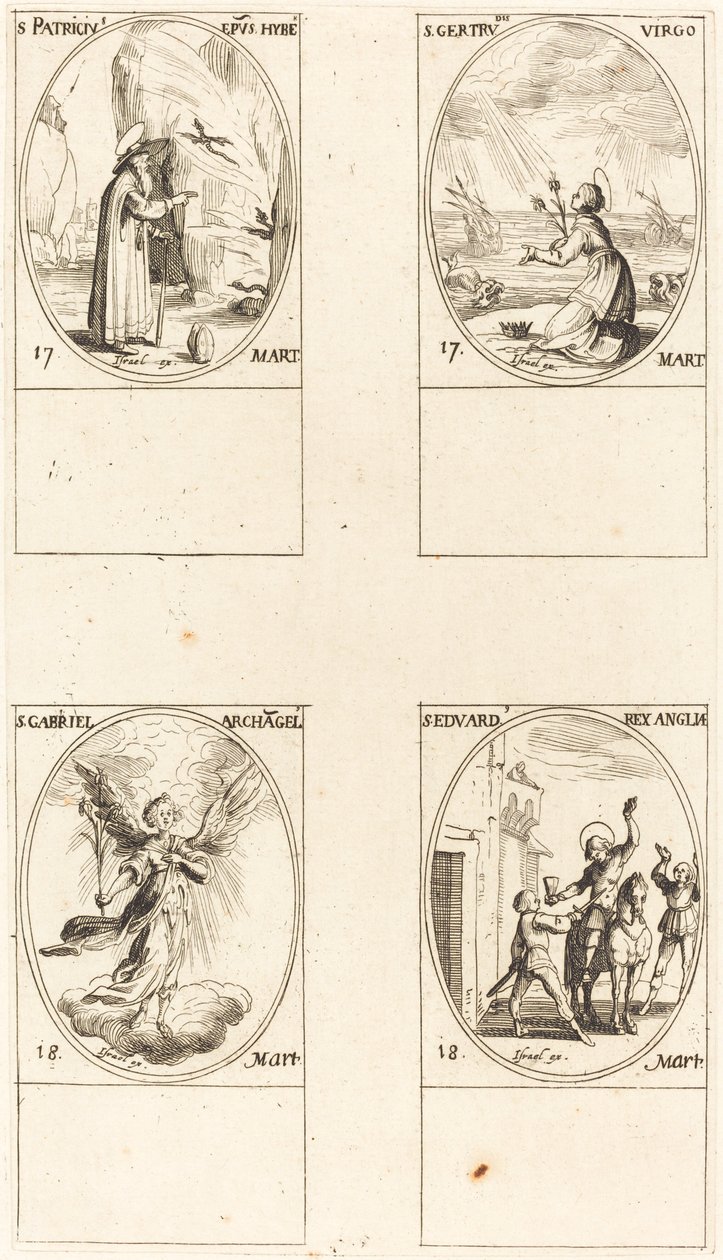 Św. Patryk; św. Gertrudy; św. Gabriela Archanioła; Św. Edwarda autorstwa Jacques Callot