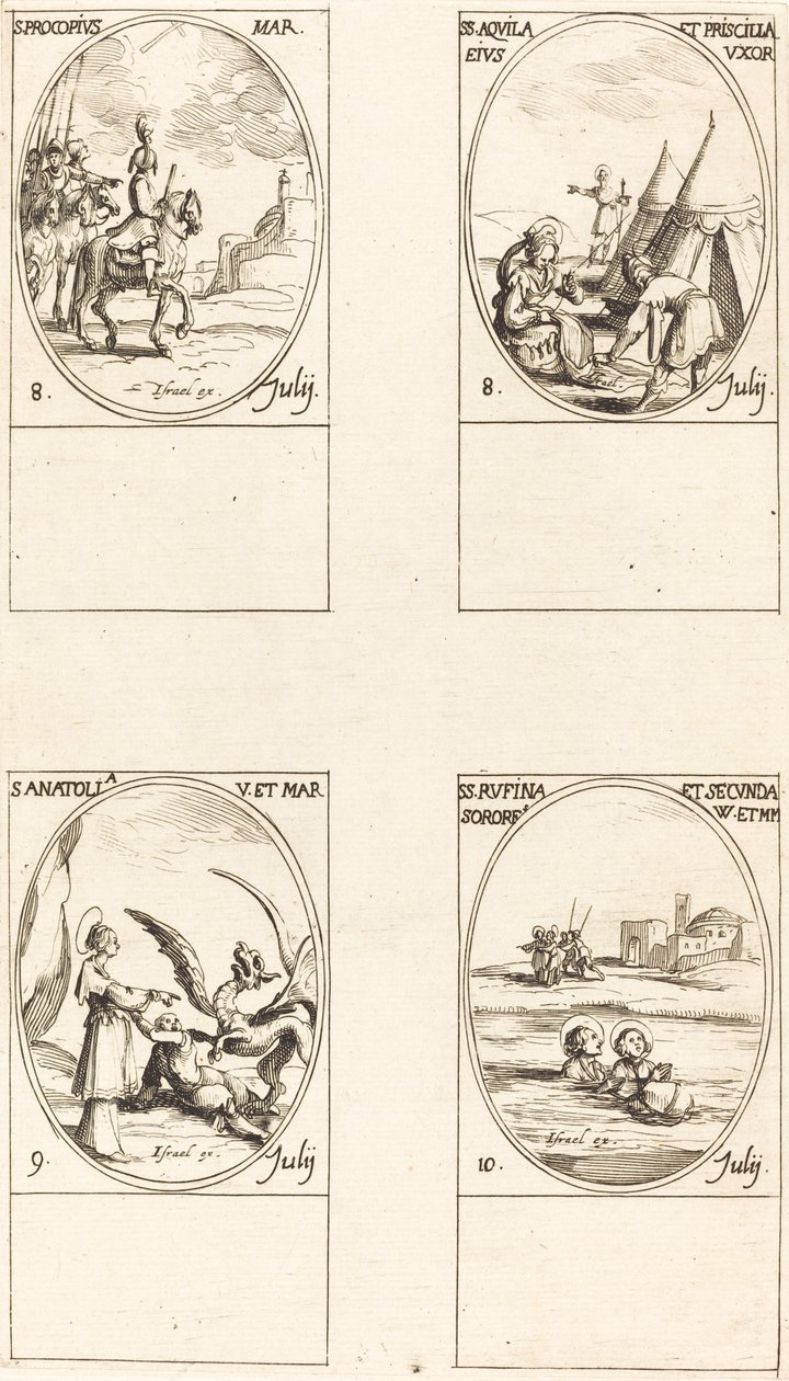św. Prokopa; św. Akwila i Pryska; św. Anatolii; św. Rufina i Secunda autorstwa Jacques Callot