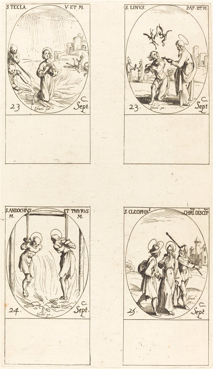św. Tekla; św. Len; Święci Andochius i Thyrsus; św. Kleopas autorstwa Jacques Callot