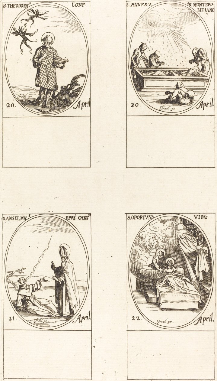 św. Teodor; św. Agnieszka z Monte Pulciano; św. Anzelme, arcybiskup Canterbury; St autorstwa Jacques Callot