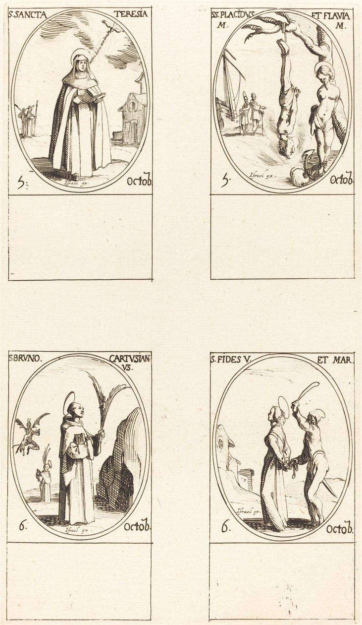 św. Teresy; św Placydusa i Flawii; św. Brunona; Św. Wiara autorstwa Jacques Callot