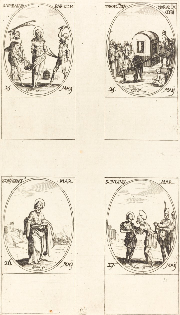 św. Urbana; Tłumaczenie św. Marii Jakuba; Św. Kwadrat; Św. Juliusz autorstwa Jacques Callot