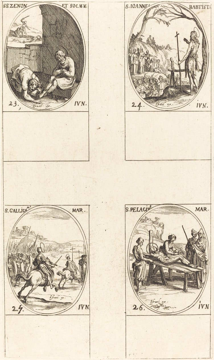 św. Zenon i Towarzysze, św. Jan Chrzciciel, św. Gallicanus, św. Pelagiusz. autorstwa Jacques Callot