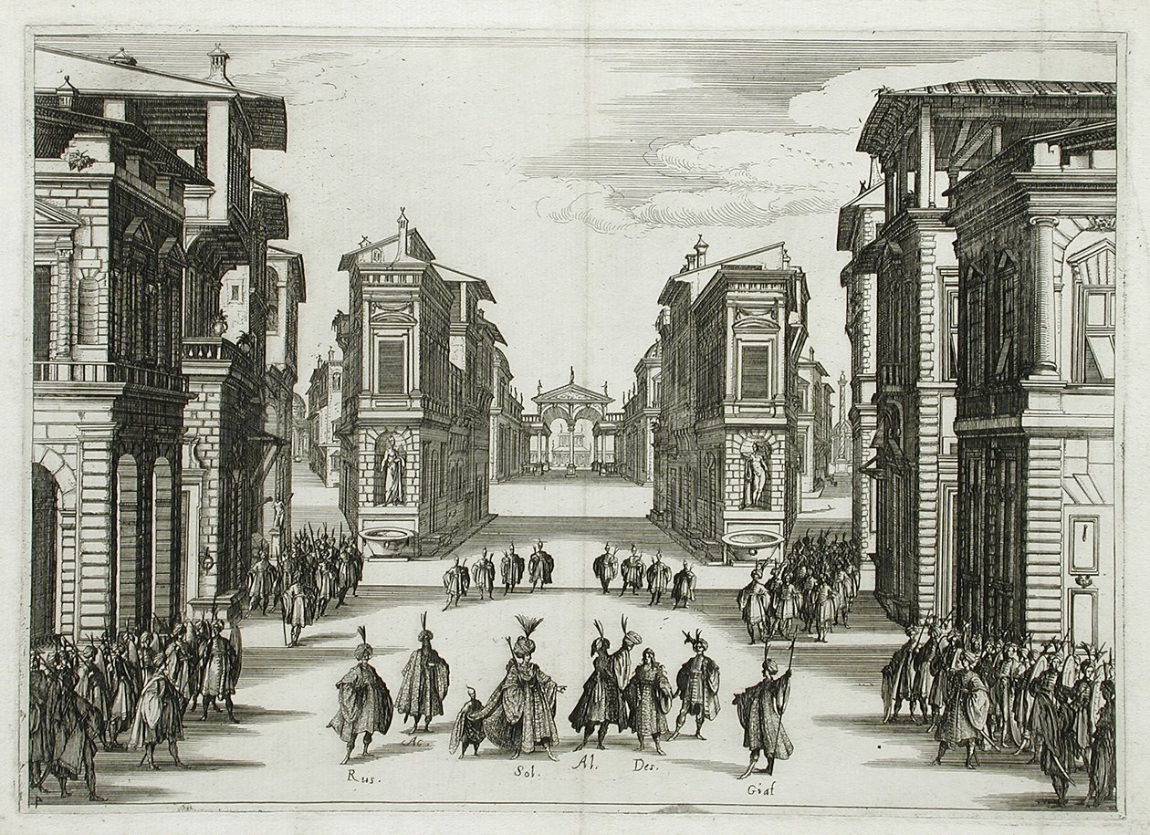Projekt scenografii do „Il Solimano”, akt IV autorstwa Jacques Callot