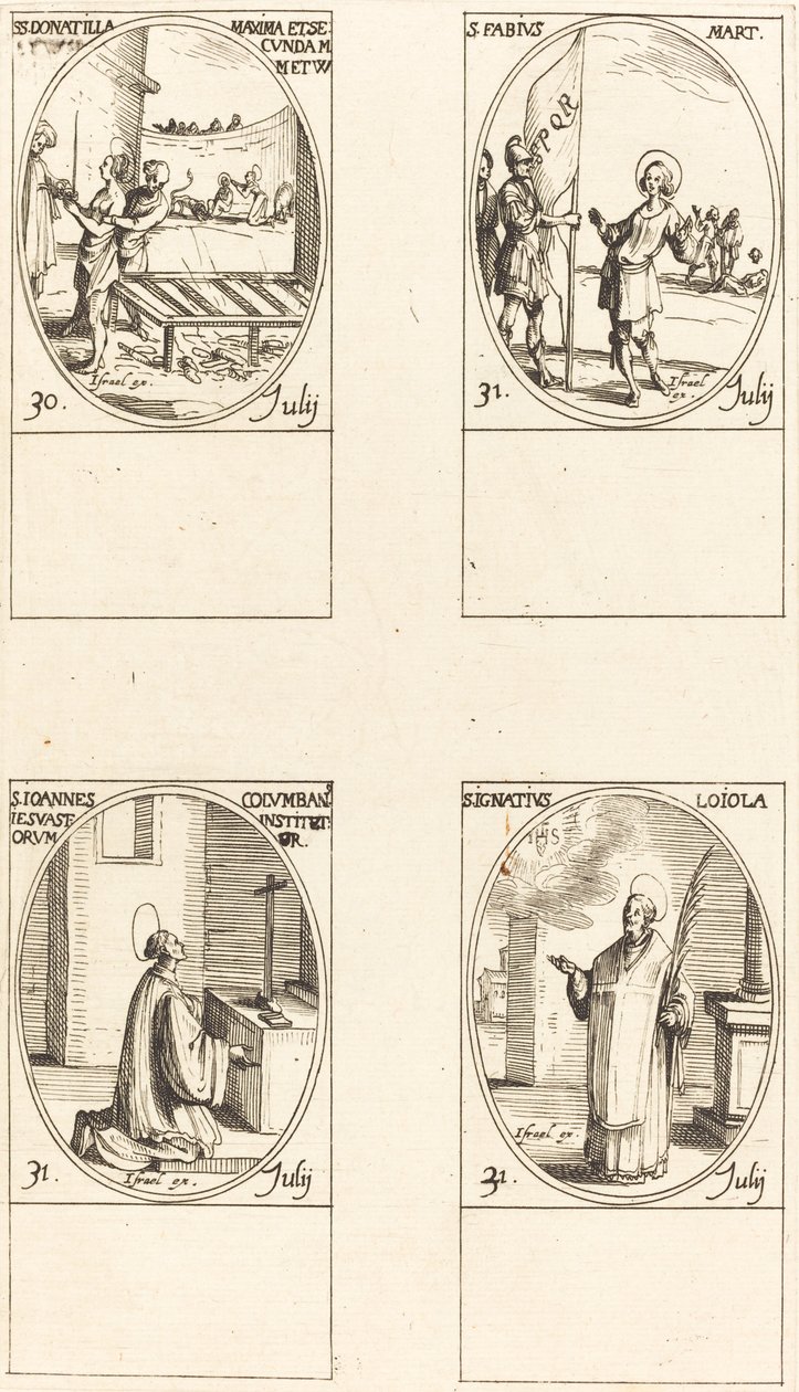 Święci Donatilla, największa i druga; św. Fabiusza; Jana Colombiniego; św. Ignacy Loyola autorstwa Jacques Callot