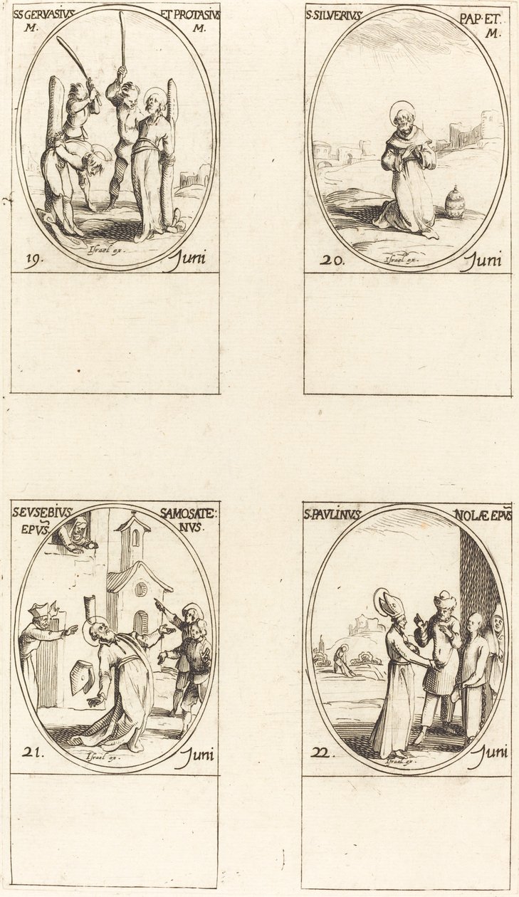 św. Gerwazy i Protazy; św. Silverius; św. Euzebiusz z Samosaty; Św. Paulin z Nola autorstwa Jacques Callot