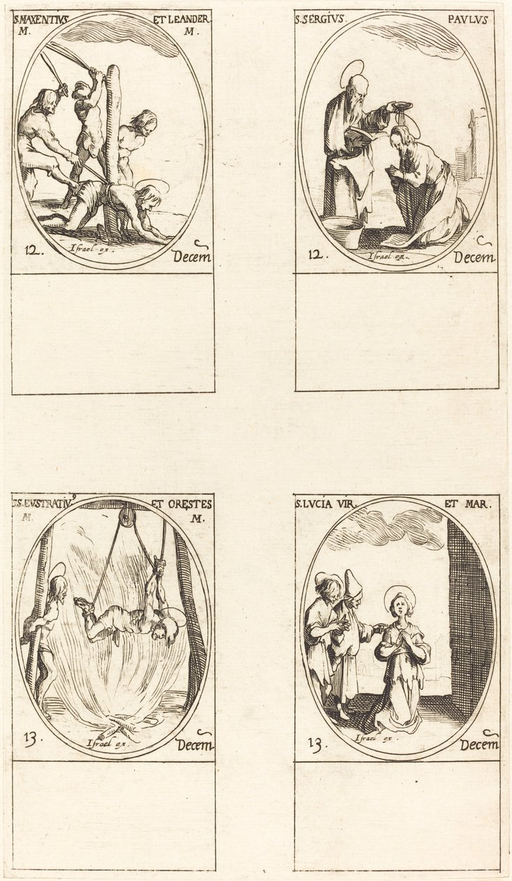 św. Maksencjusz i Leander; św. Sergiusz i Paweł; św. Eustracjusz i Orestes; Św. Łucja autorstwa Jacques Callot