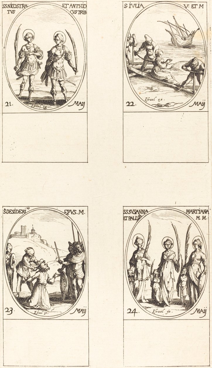 Święci Nikstratus i Antioch; św. Julia; św. Pragnienie; Święci Zuzanna, Palladia, autorstwa Jacques Callot