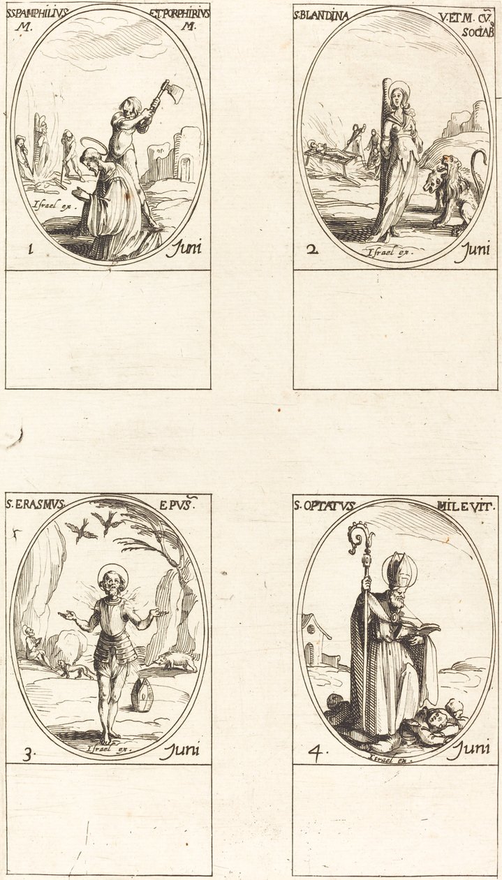 Święci Pamfilius i Porfir; św. Blandine i Towarzysze; św. Erasmusa; św. Życzyć sobie autorstwa Jacques Callot