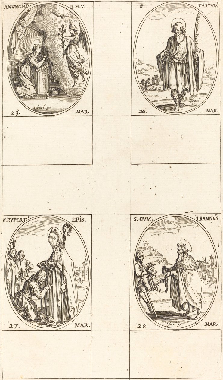 Zwiastowanie; św. Kastulus; św. Ruperta; Św autorstwa Jacques Callot