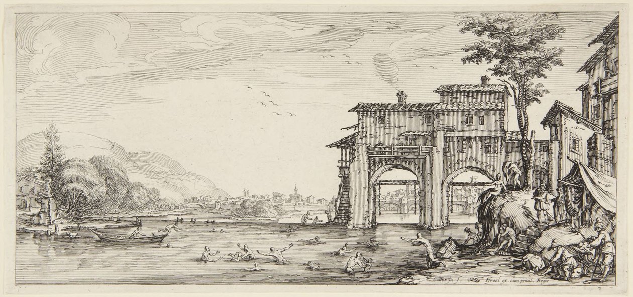 Kąpiący się, z serii „Paysages gravées pour Jean de Médicis, Paysages dessinés à Florence” (Pejzaże dla Giovanniego de Medici lub pejzaże zaprojektowane we Florencji) autorstwa Jacques Callot