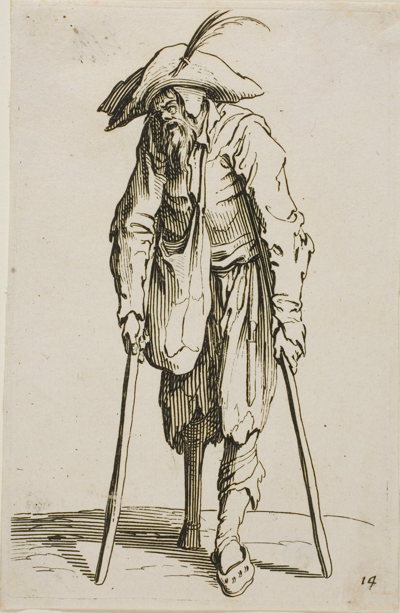 Żebrak z drewnianą nogą, płyta czternasta z The Beggars autorstwa Jacques Callot