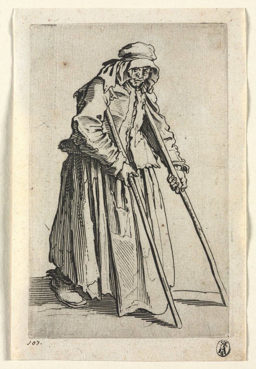 Żebracy: Żebraczka o kulach autorstwa Jacques Callot