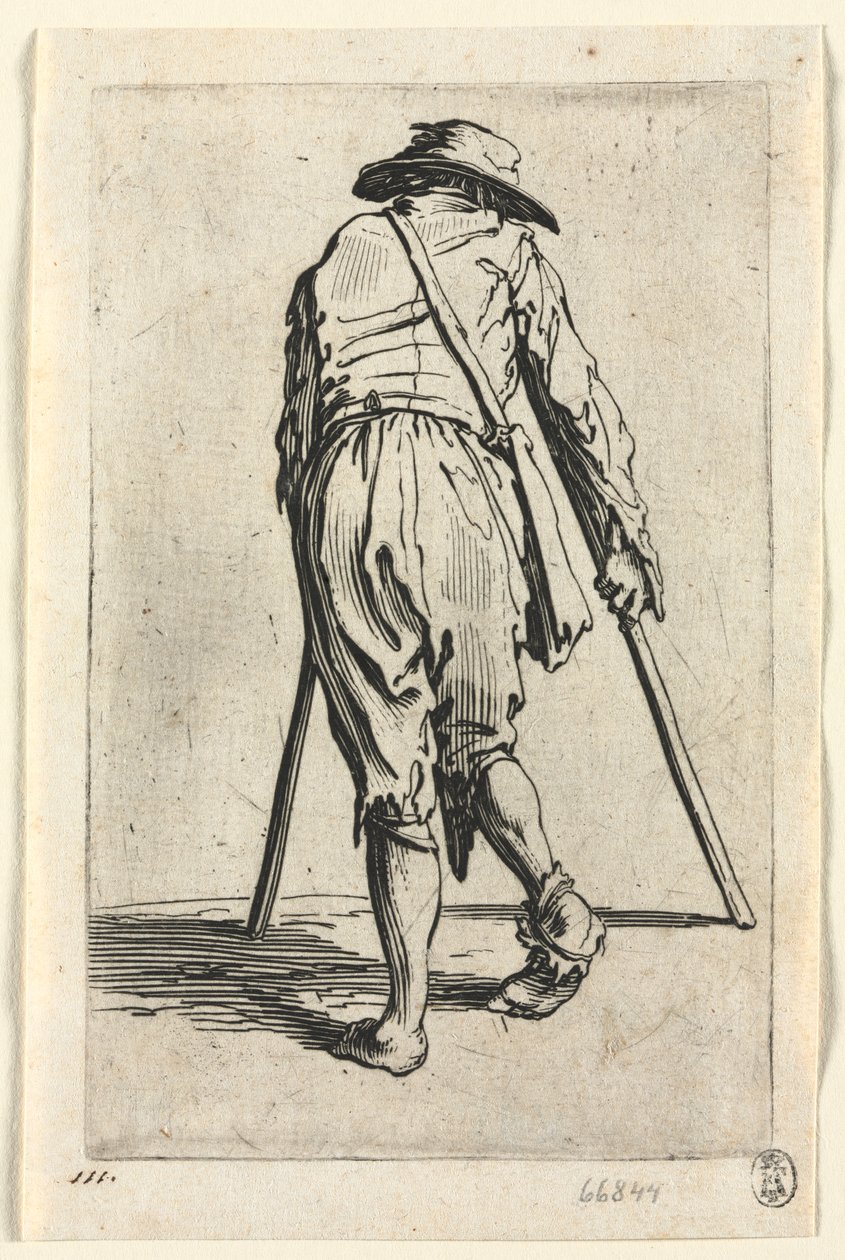 Żebracy: żebrak o kulach, w kapeluszu autorstwa Jacques Callot