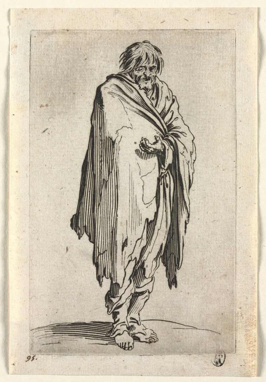 Żebracy: Żebrak bez kapelusza i butów autorstwa Jacques Callot