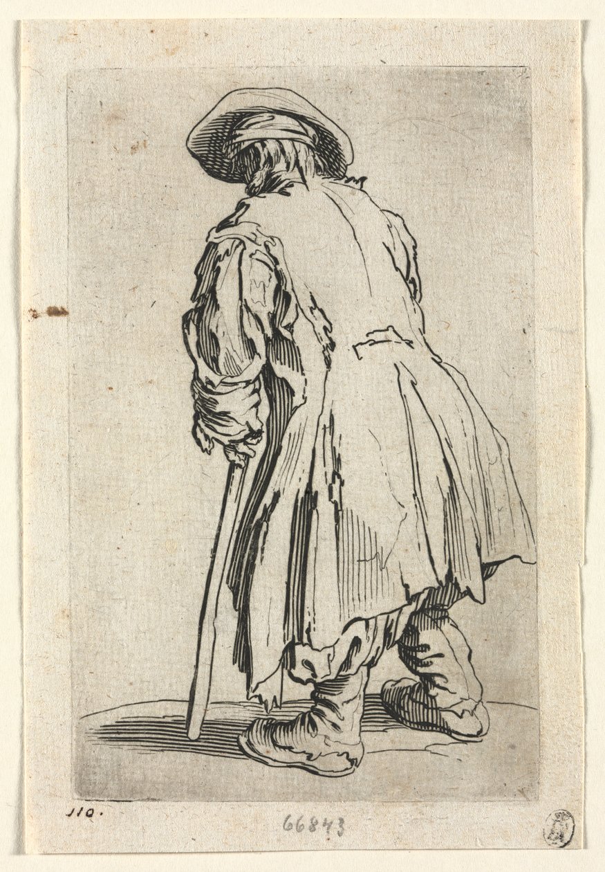 The Beggars: Stary żebrak na jednej kuli autorstwa Jacques Callot