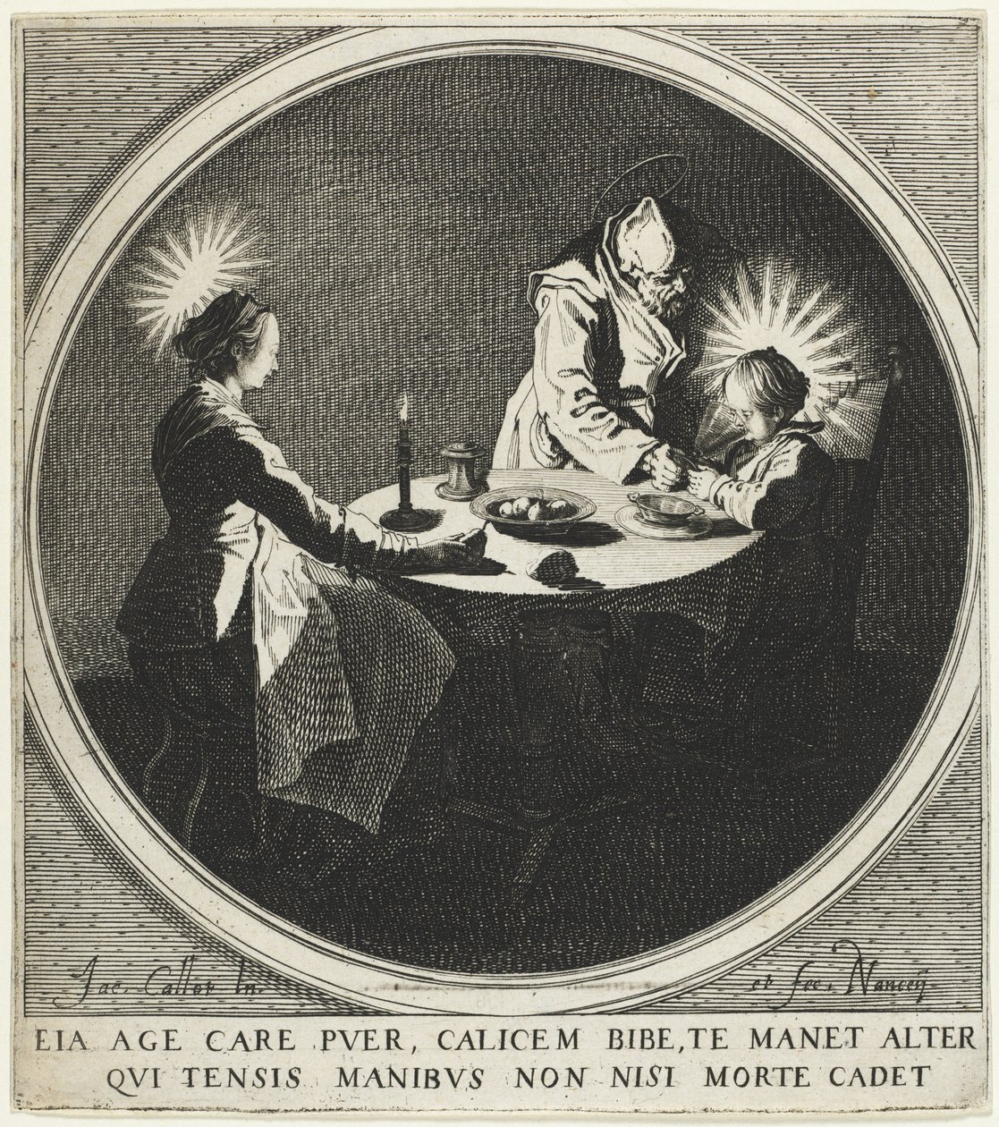Błogosławieństwo Le Bénédicité znane również jako Święta Rodzina przy Stole, 1628. autorstwa Jacques Callot