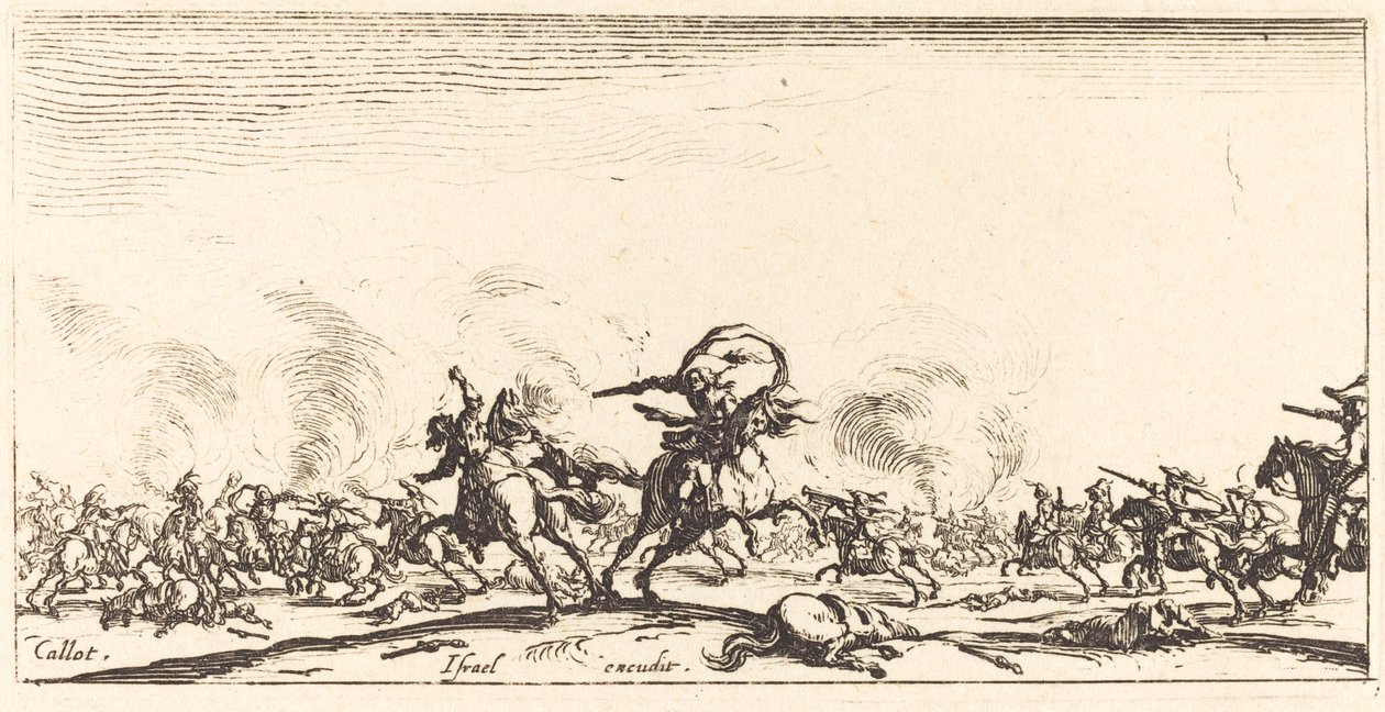 Walka kawalerii pistoletami autorstwa Jacques Callot
