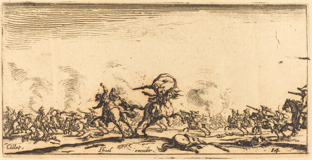 Walka Kawalerii Pistoletami, ok. godz. 16321634. autorstwa Jacques Callot
