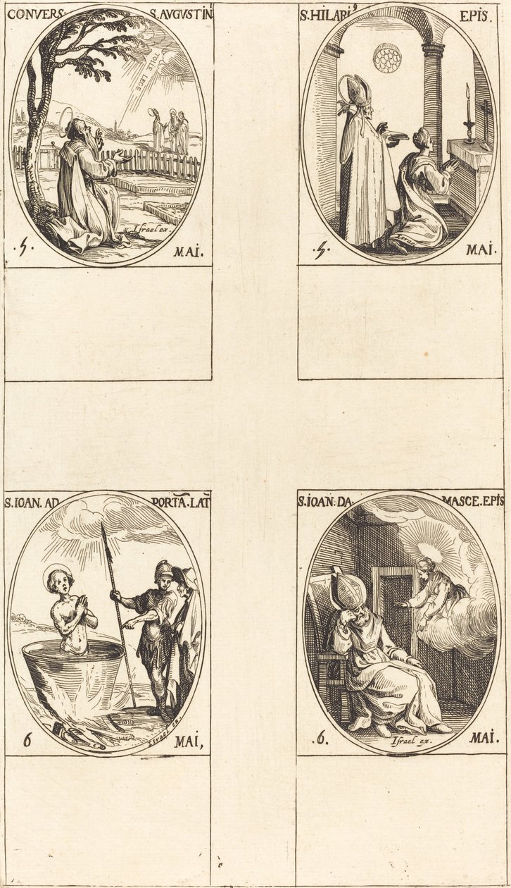 Nawrócenie św. Augustyna; św. Hilary; św. Jan przed Portalem Łacińskim; Św. Jan z Damaszku autorstwa Jacques Callot