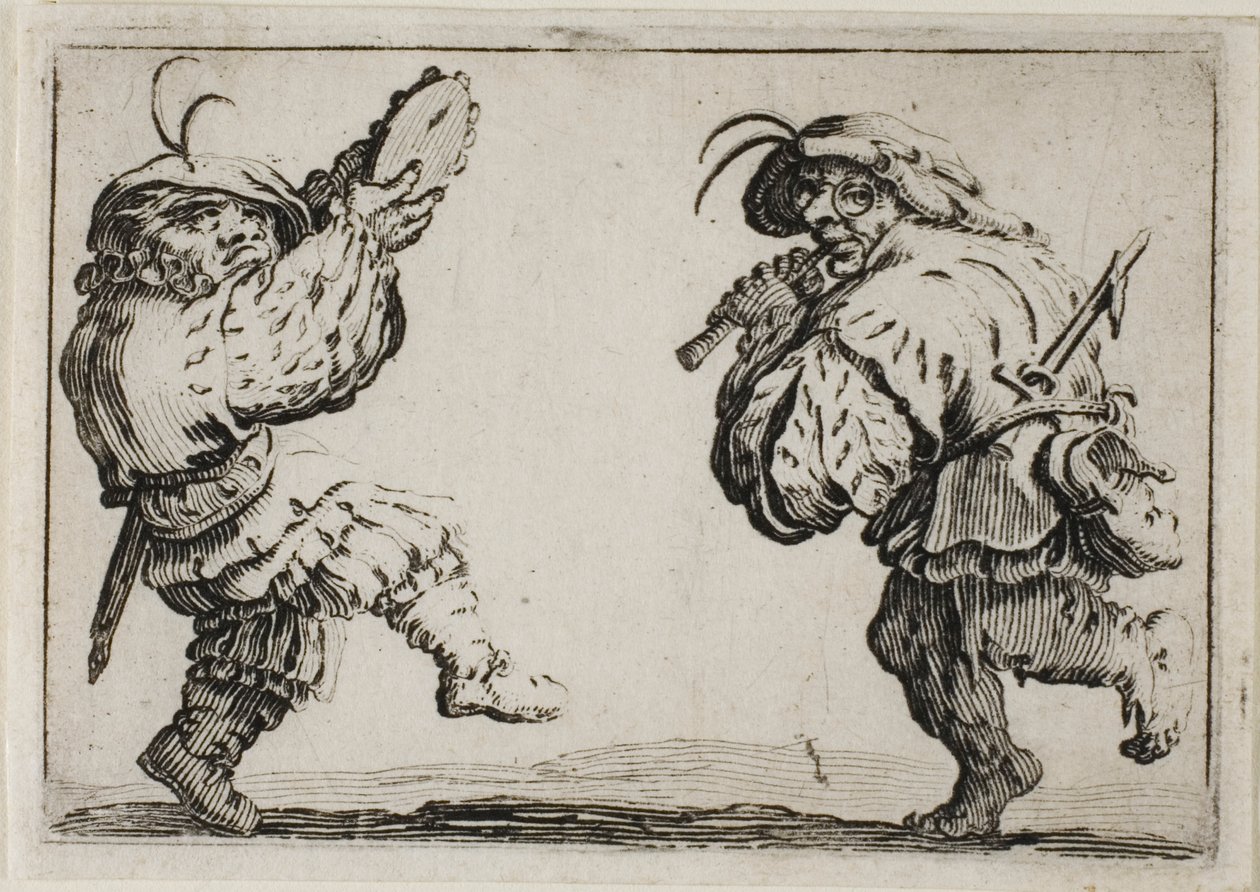 Tancerze z fletem i tamburynem z filmu Kaprysy autorstwa Jacques Callot