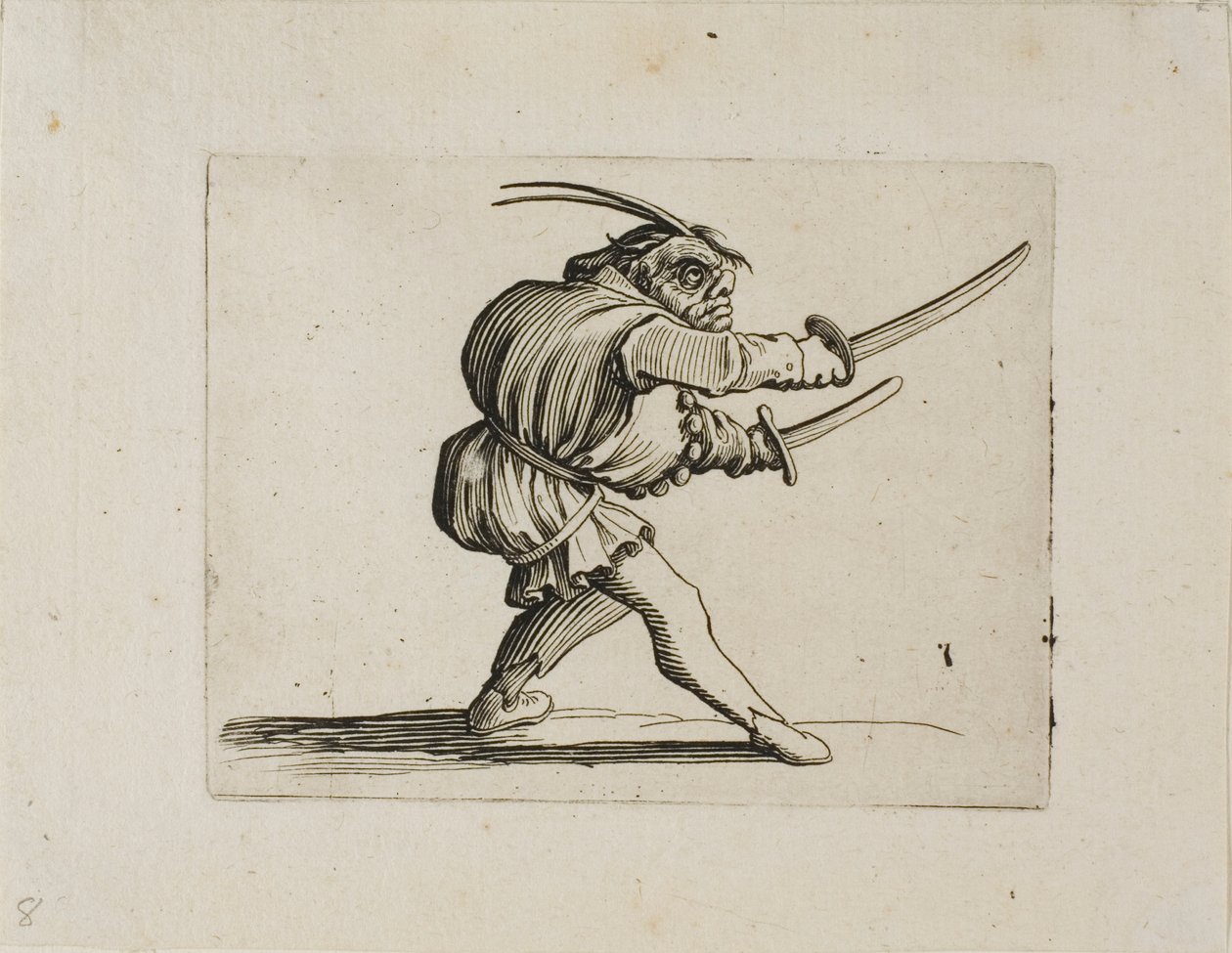 Pojedynek z dwoma mieczami, z Varie Figure Gobbi autorstwa Jacques Callot