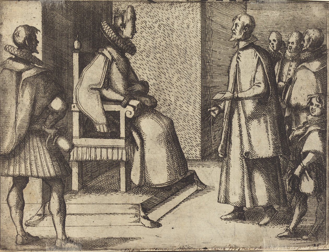 Poseł Toskanii dziękujący królowej [verso], 1612. autorstwa Jacques Callot